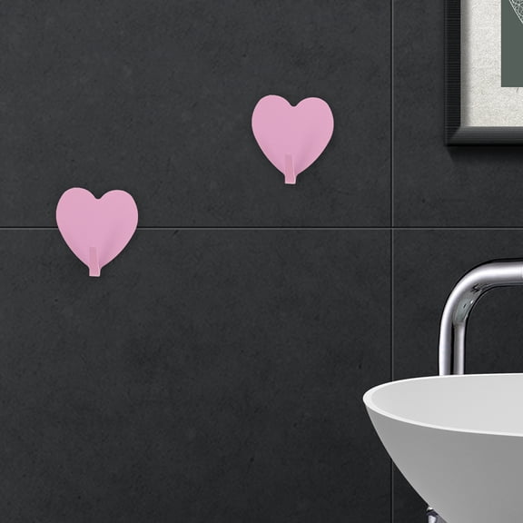 DEEPCRAFF 16Pcs Adhesive Heart-shaped Hooks Pink Stainless Steel Multi-functional Home Decoration Hangers