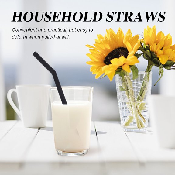 DEEPCRAFF 16Pcs Black Folding Silicone Straws with Cleaning Brushes Convenient Practical Reusable Drink Straws