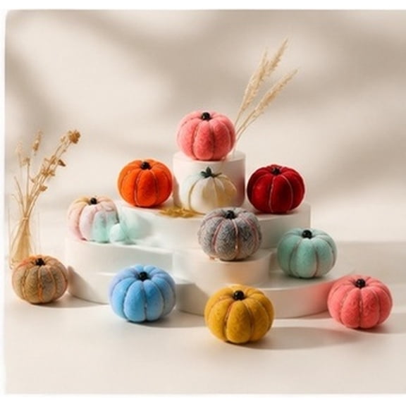 DEEPCRAFF 16Pcs Wool Felt Pumpkin Ornaments Assorted Colors for Festive Home Decor
