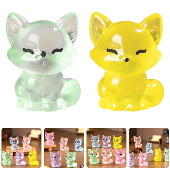 DEEPCRAFF 18pcs Cute Animal Figurines Glow In Dark Mini Fox For Micro Landscape Decoration