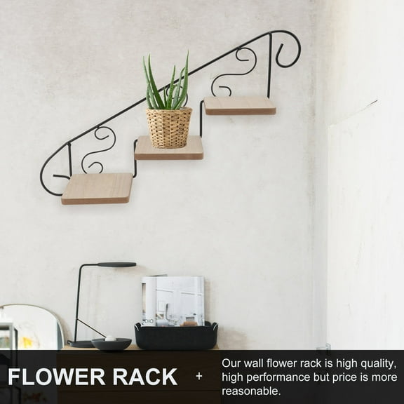 DEEPCRAFF 1Pack Wall-Mounted Flowerpot Storage Rack Staircase Shape Iron Wood For Home Decor