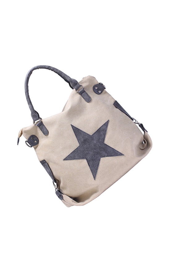 Women Canvas Shoulder Bag Beige Rectangular Tote Bag Lightweight 48x42x5 cm Stylish Everyday Carry
