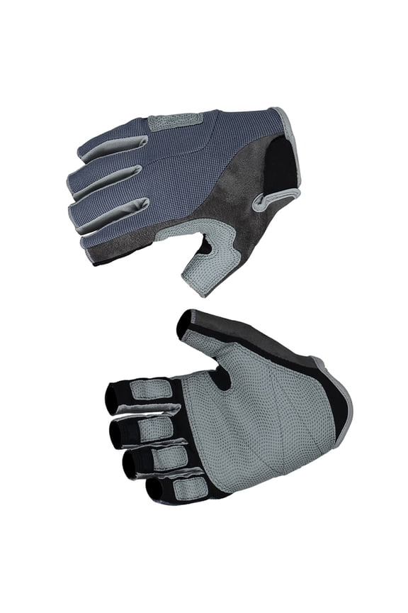 1Pair Grey Half Finger Mittens for Hiking and Climbing with Adjustable Wrist Closure