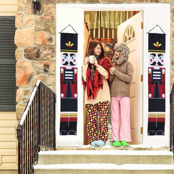 DEEPCRAFF 1 Pair Nutcracker Soldier Christmas Door Banner Decoration, Multi-Color Indoor Outdoor Holiday Couplet