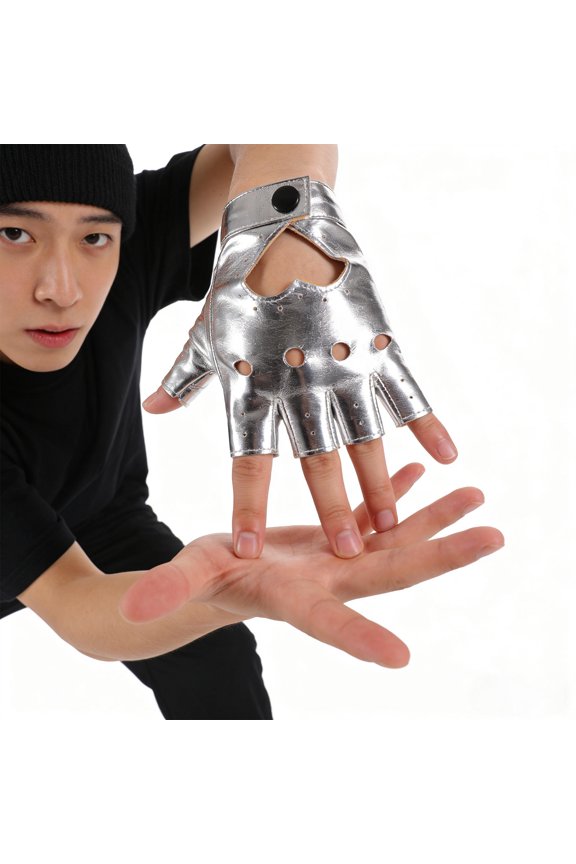 1Pair Half Finger Punk Fingerless Gloves with Antislip Palm for Street ce and Rave