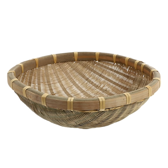 DEEPCRAFF 1Pc Round Bamboo Dustpan Basket Khaki Woven Storage Container for Household Use