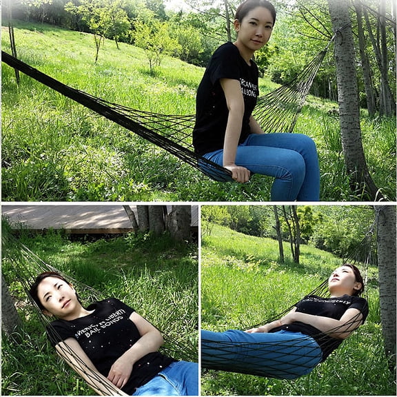DEEPCRAFF 1Pc Black Mesh Rope Hammock Nylon Sleeping Net for Hiking and Backyard Use