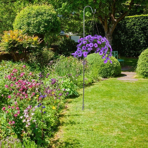 DEEPCRAFF 1Pc Black Shepherd Hook Garden Yard Flagpole Holder Ground Inserted