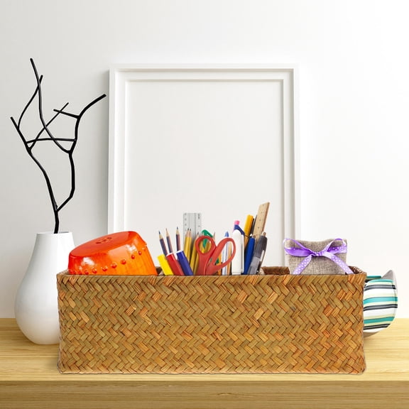 DEEPCRAFF 1Pc Woven Desktop Storage Box Coffee Color with 3 Compartments for Home Use