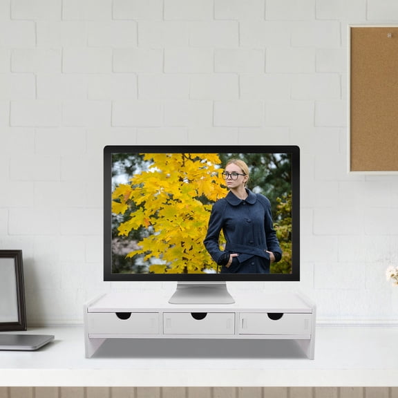 DEEPCRAFF 1Pc Computer Monitor Stand White Sturdy PVC and Wood Plastic Board with Storage