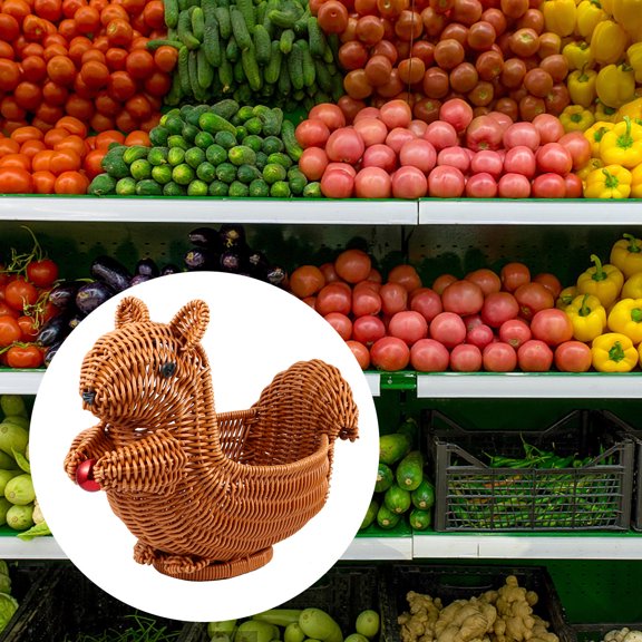 DEEPCRAFF 1Pc Brown Simulation Rattan Woven Basket Squirrel Shape Storage Desktop Organizer for Home