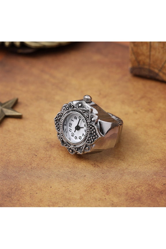 1Pc Casual Quartz Finger Watch White Octagonal Design with Elastic Band for Decoration