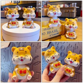 DEEPCRAFF 1Pc Fashionable Orange Resin Tiger Crafts Sculpture for Car and Home Decoration