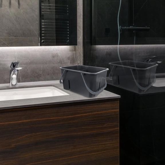 DEEPCRAFF 1Pc Handheld Bathroom Storage Basket Grey Plastic Four Grid Compartment Organizer