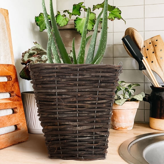 DEEPCRAFF 1Pc Brown Rattan Woven Flower Basket Decorative Container for Flowers and Plants