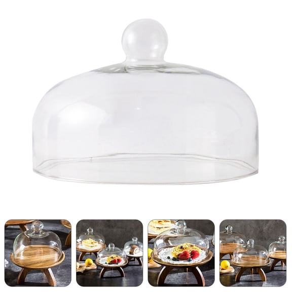 DEEPCRAFF Glass Cake Cover with Round Handle, White Transparent Display Dome for Home Use, Protects and Showcases Cakes