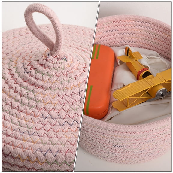 DEEPCRAFF 1Pc Household Pink Cotton Rope Storage Box with Lid Remote Controller Organizer and Sundries Basket