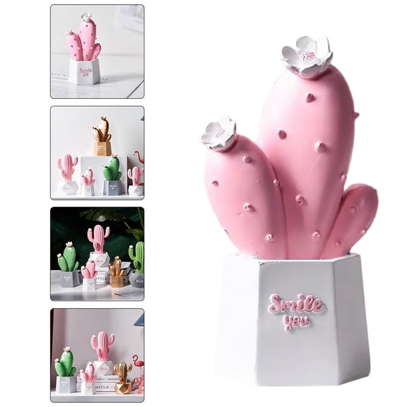 DEEPCRAFF 1Pc Pink Resin Cactus Creative Photographic Prop and Home Decor Accent for Offices