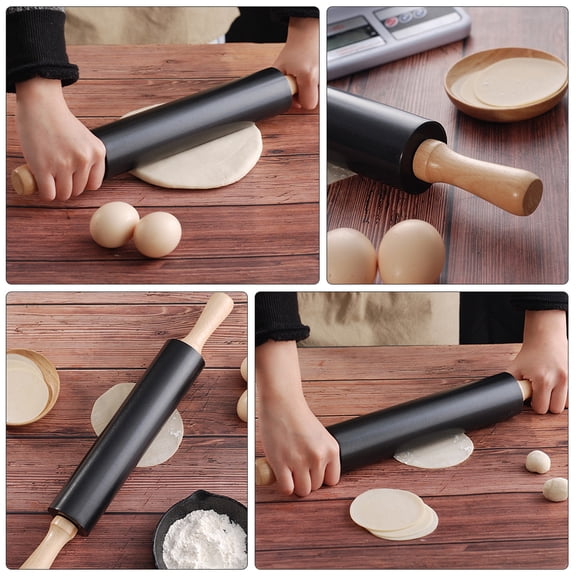 DEEPCRAFF Dough Roller Black Wood Alloy Non-Stick for Smooth Dough in Kitchen