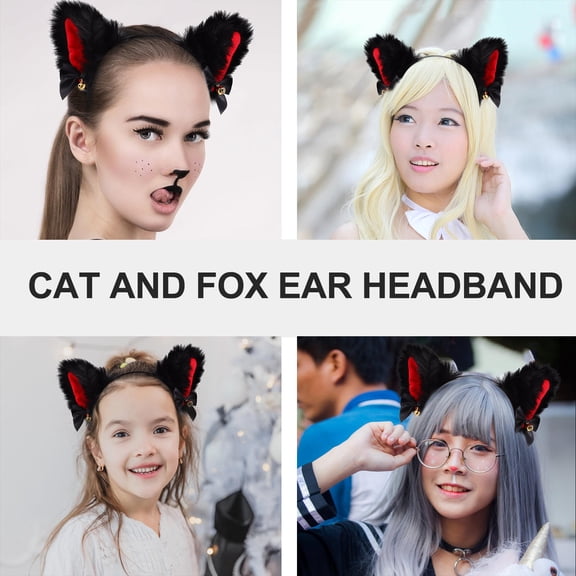 DEEPCRAFF 1Pc Black Plush Cat Ears Headband Cosplay Hair Hoop for Party Costume Decoration