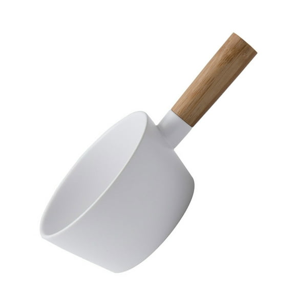 DEEPCRAFF 1Pc White Ceramic Noodle Bowl with Wood Handle Easy to Clean