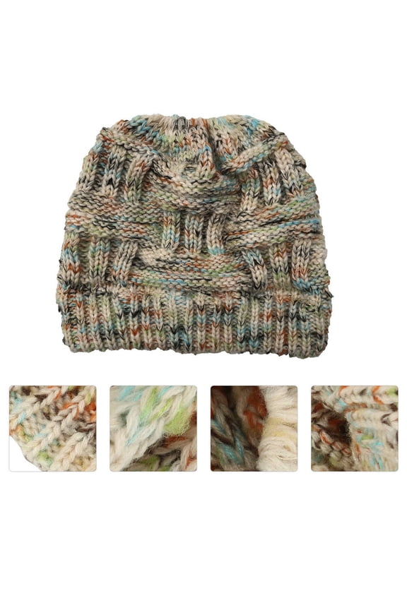 Knitted Cap Women Beige Woolen Hat Protect Head Fashion Party 1Pcs