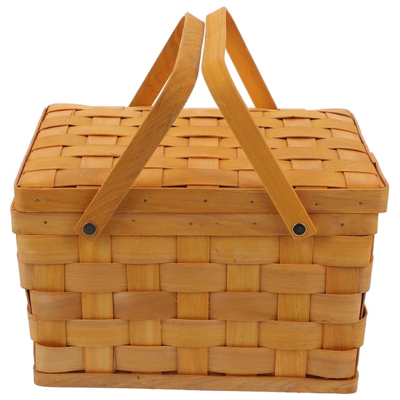 DEEPCRAFF Wooden Woven Storage Basket in Khaki - Portable Picnic Crate for Home, Outdoor, and Banquet Use