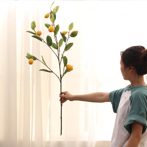 DEEPCRAFF 1Pc Yellow Plastic Lemon Branch Ornament for Rustic Theme Party and Home Decoration