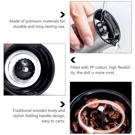 DEEPCRAFF Manual Coffee Bean Mill Silver Stainless Steel Wooden Hand Grinding Machine