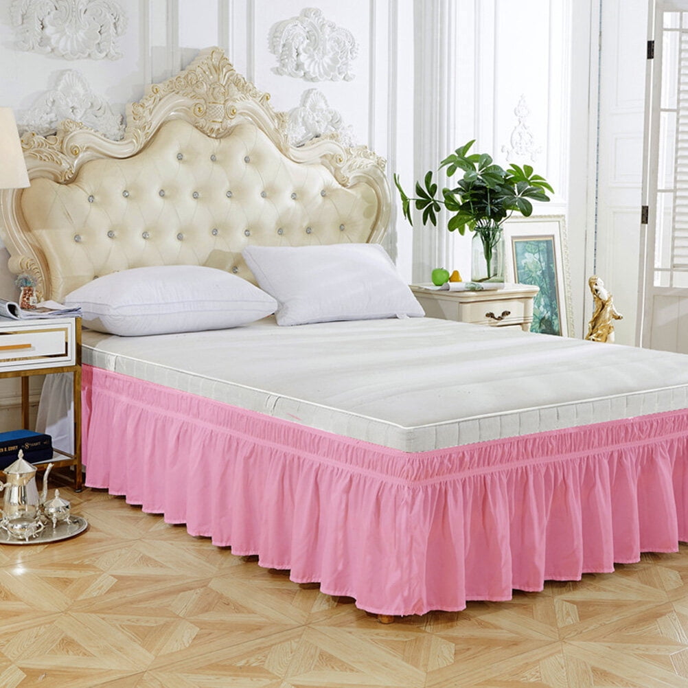 DEEPCRAFF 1Pcs Pink Polyester Single Bed Valance Ruffled Bed Decoration