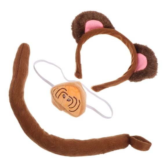 DEEPCRAFF 1Set Comfortable Brown Monkey Ears and Tail Costume Set for Adults and Themed Events