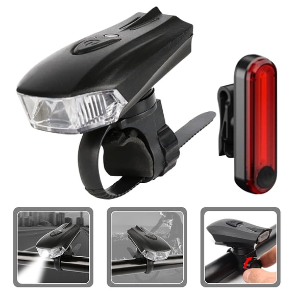DEEPCRAFF 1Set USB Rechargeable Black Bike Front and Rear Lights with Sturdy ABS Material