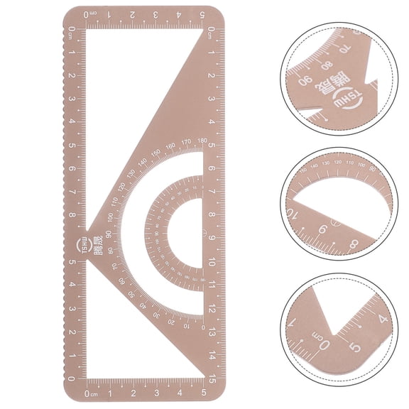 DEEPCRAFF 1Set Golden Metal Protractor Triangle Ruler Template Tool for Math Measuring Teaching Ruler