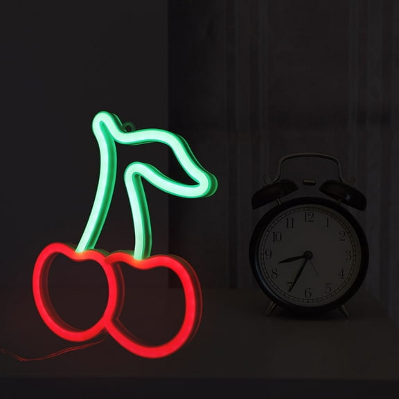 DEEPCRAFF 1Set LED Technology Neon Sign For Bedroom Cherry Shape Decorations 8.7X7.9X0.9In