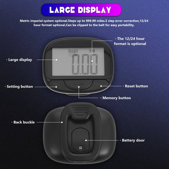 DEEPCRAFF Large Screen Pedometer Step Counter with Clip, Accurate Walking and Sports Activity Tracker, 1 Set