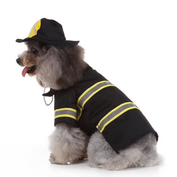 DEEPCRAFF 1Set Pet Dog Clothes Black Firefighter Style Costume Comfortable Wear for Pet Use