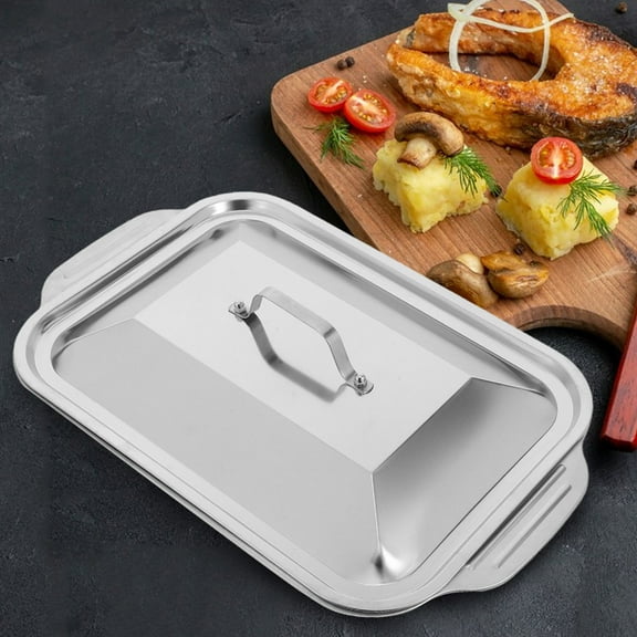 DEEPCRAFF Large Stainless Steel Fish Roaster Pan Plated Silver Multipurpose Deep Tray for Outdoor 1Set