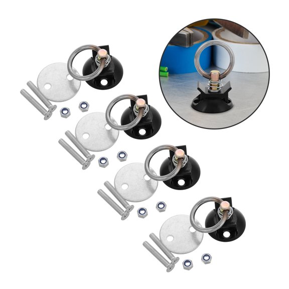 DEEPCRAFF 1Set Round Anchor Point Tie Down Kit Bolt on Fitting for Guide Rail Cargo Secure in Black