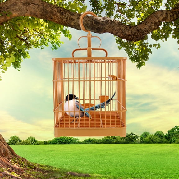 DEEPCRAFF Brown Plastic Budgie Cage with Pole, Hanging Hook, and Square Design - Bird Cage for Small Birds