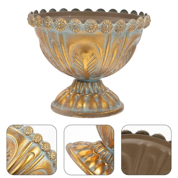 DEEPCRAFF 1Set Vintage Urn Planter in Golden for Party Decoration 15.50X15.50X13.00in