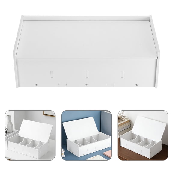 DEEPCRAFF 1Set White Wood Plastic Money Box 4 Compartment Cash Organizer for Home Desktop