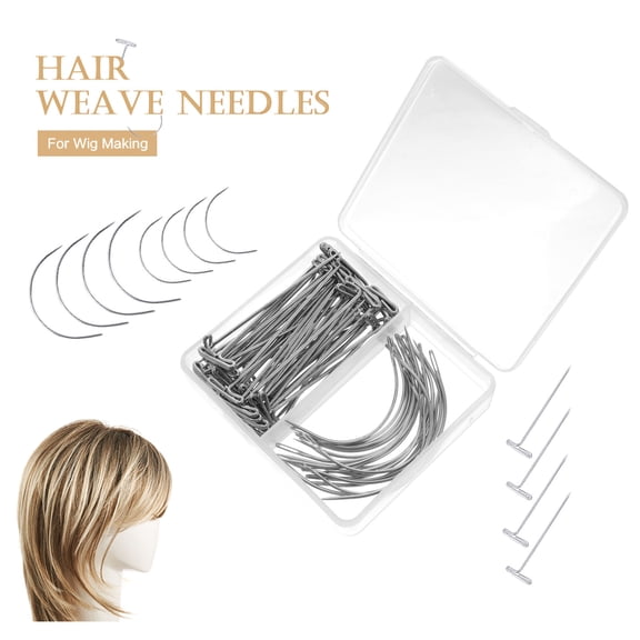DEEPCRAFF 1Set Wig Fixed Needle Set Steel White with T Type and C Curved Pins for Wig Weaving and Repair