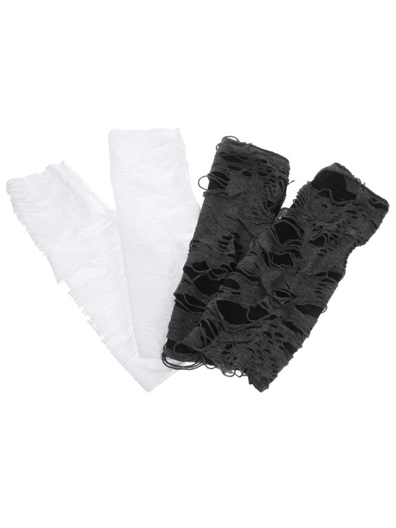 2 Pairs Ripped Design Gloves Black Polyester Party Wear for Music Concerts