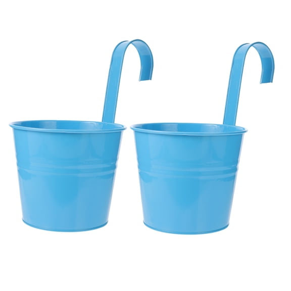 DEEPCRAFF 2Pcs Creative Blue Flower Hanging Buckets for Balcony Garden Multipurpose Plant Holders