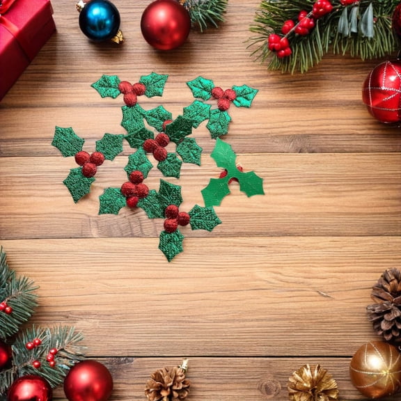 DEEPCRAFF Christmas Holly Leaf Ornaments Multi Cloth Festive Decor DIY Crafts 200Pcs