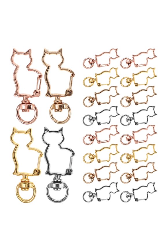 20Pcs Cat Key Shaped Keychain Cat Clip for Keychain Alloy Gold Decorative Role Mother's Day