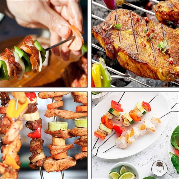 DEEPCRAFF Plated Silver Metal Skewers for Grilling, Sturdy Stainless Steel, Top-Ring, 20Pcs