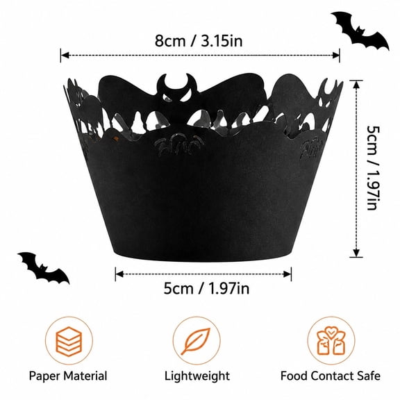 DEEPCRAFF Chic Black Cake Wrappers Hollow Paper for Dessert Decor 24Pcs
