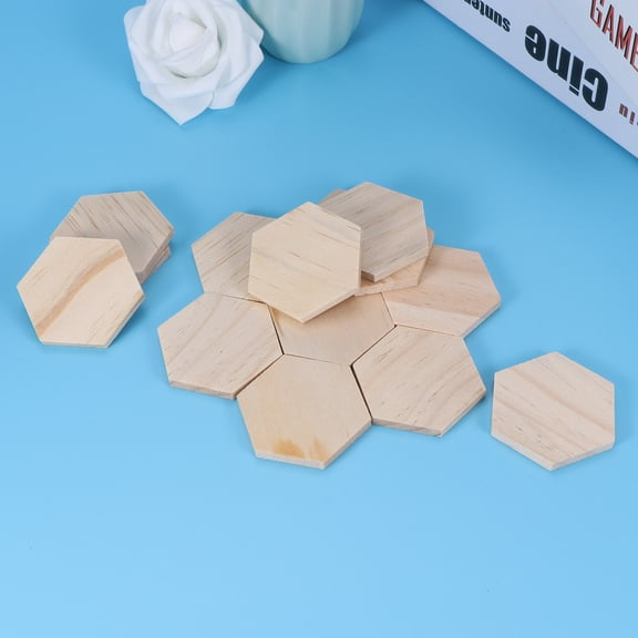 DEEPCRAFF 25 Pieces Wooden Hexagon Slices for Crafts, Wood Pieces for Home Decoration and Projects