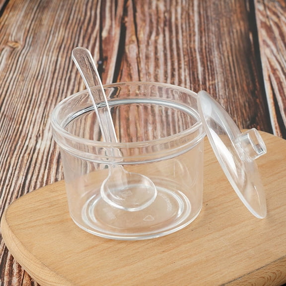 DEEPCRAFF 2Pcs Transparent Acrylic Kitchen Spice Can with Lid and Spoon for Fresh Seasoning Storage